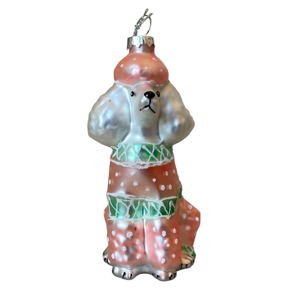Holiday Lane Pets Glass Poodle Ornament Pink & Green Festive Christmas Decor NEW